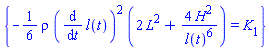 {-(1/6)*rho*(diff(l(t), t))^2*(2*L^2+4*H^2/l(t)^6) = K[1]}