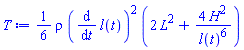 (1/6)*rho*(diff(l(t), t))^2*(2*L^2+4*H^2/l(t)^6)