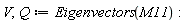 V, Q := Eigenvectors(M11):