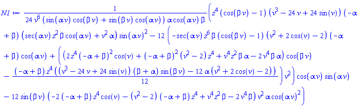 (1/24)*(z^4*(cos(beta*v)-1)*(v^3-24*v+24*sin(v))*(-alpha+beta)*(sec(alpha*v)*z^2*beta*cos(alpha*v)+v^2*alpha)*sin(alpha*v)^2-12*(-sec(alpha*v)*z^6*beta*(cos(beta*v)-1)*(v^2+2*cos(v)-2)*(-alpha+beta)*cos(alpha*v)+((2*z^4*(-alpha+beta)^2*cos(v)+(-alpha+beta)^2*(v^2-2)*z^4+v^4*z^2*beta*alpha-2*v^4*beta*alpha)*cos(beta*v)-(1/12)*(-alpha+beta)*z^4*((v^3-24*v+24*sin(v))*(beta+alpha)*sin(beta*v)-12*alpha*(v^2+2*cos(v)-2)))*v^2)*cos(alpha*v)*sin(alpha*v)-12*sin(beta*v)*(-2*(-alpha+beta)*z^4*cos(v)-(v^2-2)*(-alpha+beta)*z^4+v^4*z^2*beta-2*v^4*beta)*v^2*alpha*cos(alpha*v)^2)/(v^6*(sin(alpha*v)*cos(beta*v)+sin(beta*v)*cos(alpha*v))*alpha*cos(alpha*v)*beta)