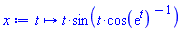 proc (t) options operator, arrow; VectorCalculus:-`*`(t, sin(VectorCalculus:-`*`(t, cos(exp(t))^VectorCalculus:-`-`(1)))) end proc