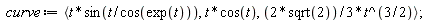 curve := `<,>`(t*sin(t/cos(exp(t))), t*cos(t), (2*sqrt(2)*(1/3))*t^(3/2))