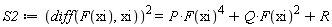 S2 := (diff(F(xi), xi))^2 = P*F(xi)^4+Q*F(xi)^2+R