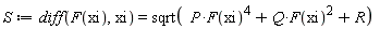 S := diff(F(xi), xi) = sqrt(P*F(xi)^4+Q*F(xi)^2+R)