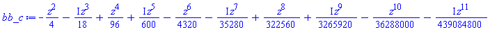 -(1/4)*z^2-((1/18)*I)*z^3+(1/96)*z^4+((1/600)*I)*z^5-(1/4320)*z^6-((1/35280)*I)*z^7+(1/322560)*z^8+((1/3265920)*I)*z^9-(1/36288000)*z^10-((1/439084800)*I)*z^11