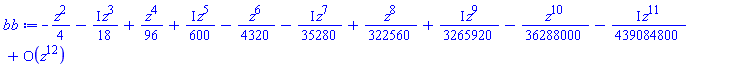 -(1/4)*z^2-((1/18)*I)*z^3+(1/96)*z^4+((1/600)*I)*z^5-(1/4320)*z^6-((1/35280)*I)*z^7+(1/322560)*z^8+((1/3265920)*I)*z^9-(1/36288000)*z^10-((1/439084800)*I)*z^11+O(z^12)