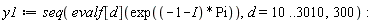 y1 := seq(evalf[d](exp((-1-I)*Pi)), d = 10 .. 3010, 300)