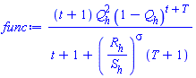 (t+1)*Q[h]^2*(1-Q[h])^(t+T)/(t+1+(R[h]/S[h])^sigma*(T+1))