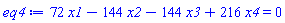 72*x1-144*x2-144*x3+216*x4 = 0