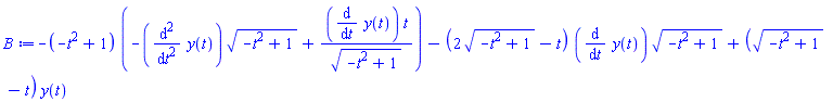 -(-t^2+1)*(-(diff(diff(y(t), t), t))*(-t^2+1)^(1/2)+(diff(y(t), t))*t/(-t^2+1)^(1/2))-(2*(-t^2+1)^(1/2)-t)*(diff(y(t), t))*(-t^2+1)^(1/2)+((-t^2+1)^(1/2)-t)*y(t)