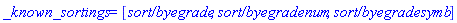 _known_sortings = [`sort/byegrade`, `sort/byegradenum`, `sort/byegradesymb`]