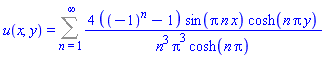 u(x, y) = Sum(4*((-1)^n-1)*sin(Pi*n*x)*cosh(n*Pi*y)/(n^3*Pi^3*cosh(n*Pi)), n = 1 .. infinity)
