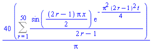 40*(Sum(sin((1/2)*(2*r-1)*Pi*x)*exp(-(1/4)*Pi^2*(2*r-1)^2*t)/(2*r-1), r = 1 .. 50))/Pi