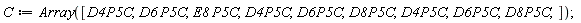 C := Array([D4P5C, D6*P5C, E8*P5C, D4P5C, D6P5C, D8P5C, D4P5C, D6P5C, D8P5C])