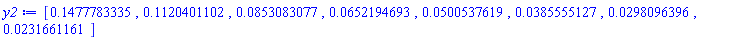 [.1477783335, .1120401102, 0.853083077e-1, 0.652194693e-1, 0.500537619e-1, 0.385555127e-1, 0.298096396e-1, 0.231661161e-1]