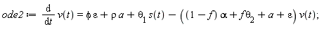 ode2 := diff(v(t), t) = phi*epsilon+rho*a+theta[1]*s(t)-((1-f)*alpha+f*theta[2]+a+epsilon)*v(t);