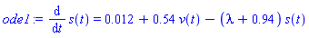 diff(s(t), t) = 0.12e-1+.54*v(t)-(lambda+.94)*s(t)