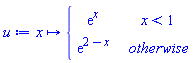 u := proc (x) options operator, arrow; piecewise(x < 1, exp(x), exp(2-x)) end proc
