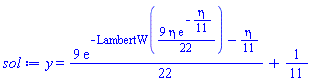y = (9/22)*exp(-LambertW((9/22)*eta*exp(-(1/11)*eta))-(1/11)*eta)+1/11