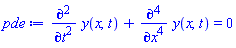 diff(diff(y(x, t), t), t)+diff(diff(diff(diff(y(x, t), x), x), x), x) = 0