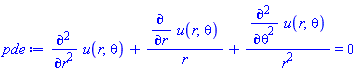 diff(diff(u(r, theta), r), r)+(diff(u(r, theta), r))/r+(diff(diff(u(r, theta), theta), theta))/r^2 = 0