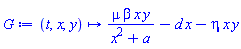 proc (t, x, y) options operator, arrow; mu*beta*x*y/(a+x^2)-d*x-eta*x*y end proc