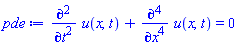 diff(diff(u(x, t), t), t)+diff(diff(diff(diff(u(x, t), x), x), x), x) = 0