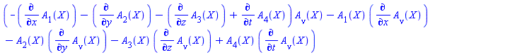 (-(diff(A[1](X), x))-(diff(A[2](X), y))-(diff(A[3](X), z))+diff(A[4](X), t))*A[nu](X)-A[1](X)*(diff(A[nu](X), x))-A[2](X)*(diff(A[nu](X), y))-A[3](X)*(diff(A[nu](X), z))+A[4](X)*(diff(A[nu](X), t))