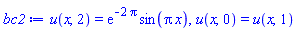 u(x, 2) = exp(-2*Pi)*sin(Pi*x), u(x, 0) = u(x, 1)