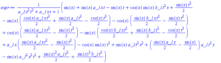 (sin(x)+sin(x)*a_1*x*t-sin(x)*t+cos(x)*sin(x)*b_1*t^2*x+(1/2)*sin(x)*t^2-sin(x)*((1/2)*cos(x)*a_1*x*t^2+(1/2)*sin(x)*a_1*t^2-(1/2)*cos(x)*t^2)-cos(x)*((1/2)*sin(x)*b_1*x*t^2-(1/2)*sin(x)*t^2)+cos(x)*((1/2)*sin(x)*a_1*x*t^2-(1/2)*sin(x)*t^2)-sin(x)*((1/2)*cos(x)*b_1*x*t^2+(1/2)*sin(x)*b_1*t^2-(1/2)*cos(x)*t^2)+a_1*x*((1/2)*sin(x)*a_1*x*t^2-(1/2)*sin(x)*t^2)-cos(x)*sin(x)*t^2+sin(x)*a_2*t^2*x^2+((1/2)*sin(x)*a_1*x-(1/2)*sin(x))*a_1*t^2*x-sin(x)*a_1^2*x^2*t^2+(1/2)*sin(x)^2*a_1*t^2+(1/2)*sin(x)^2*b_1*t^2)/(a_2*t^2*x^2+a_1*t*x+1)