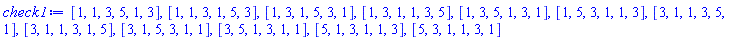 [1, 1, 3, 5, 1, 3], [1, 1, 3, 1, 5, 3], [1, 3, 1, 5, 3, 1], [1, 3, 1, 1, 3, 5], [1, 3, 5, 1, 3, 1], [1, 5, 3, 1, 1, 3], [3, 1, 1, 3, 5, 1], [3, 1, 1, 3, 1, 5], [3, 1, 5, 3, 1, 1], [3, 5, 1, 3, 1, 1], [5, 1, 3, 1, 1, 3], [5, 3, 1, 1, 3, 1]