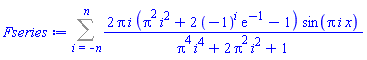 Sum(2*Pi*i*(Pi^2*i^2+2*(-1)^i*exp(-1)-1)*sin(Pi*i*x)/(Pi^4*i^4+2*Pi^2*i^2+1), i = -n .. n)