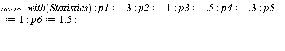 restart; with(Statistics); p1 := 3; p2 := 1; p3 := .5; p4 := .3; p5 := 1; p6 := 1.5