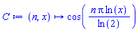 proc (n, x) options operator, arrow; cos(n*Pi*ln(x)/ln(2)) end proc