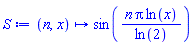 proc (n, x) options operator, arrow; sin(n*Pi*ln(x)/ln(2)) end proc