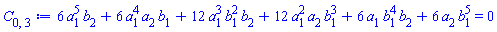 6*a[1]^5*b[2]+6*a[1]^4*a[2]*b[1]+12*a[1]^3*b[1]^2*b[2]+12*a[1]^2*a[2]*b[1]^3+6*a[1]*b[1]^4*b[2]+6*a[2]*b[1]^5 = 0