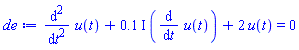 diff(diff(u(t), t), t)+(.1*I)*(diff(u(t), t))+2*u(t) = 0