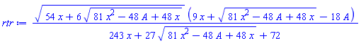 (54*x+6*(81*x^2-48*A+48*x)^(1/2))^(1/2)*(9*x+(81*x^2-48*A+48*x)^(1/2)-18*A)/(243*x+27*(81*x^2-48*A+48*x)^(1/2)+72)