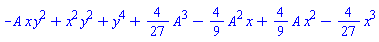 -A*x*y^2+x^2*y^2+y^4+(4/27)*A^3-(4/9)*A^2*x+(4/9)*A*x^2-(4/27)*x^3