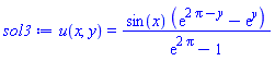 u(x, y) = sin(x)*(exp(2*Pi-y)-exp(y))/(exp(2*Pi)-1)