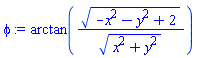 arctan((-x^2-y^2+2)^(1/2)/(x^2+y^2)^(1/2))
