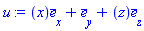 u := Vector(3, {(1) = x, (2) = 1, (3) = z}, attributes = [vectorfield, coords = cartesian[x, y, z]])