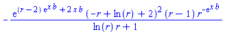 -exp((r-2)*exp(x*b)+2*x*b)*(-r+ln(r)+2)^2*(r-1)*r^(-exp(x*b))/(ln(r)*r+1)
