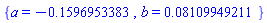 {a = -.1596953383, b = 0.8109949211e-1}