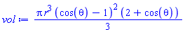 (1/3)*Pi*r^3*(cos(theta)-1)^2*(2+cos(theta))