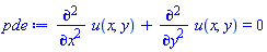 diff(diff(u(x, y), x), x)+diff(diff(u(x, y), y), y) = 0