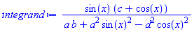 sin(x)*(c+cos(x))/(a*b+a^2*sin(x)^2-d^2*cos(x)^2)