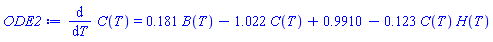 diff(C(T), T) = .181*B(T)-1.022*C(T)+.9910-.123*C(T)*H(T)