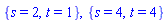 {s = 2, t = 1}, {s = 4, t = 4}