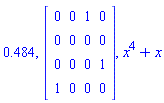 .484, Matrix(4, 4, {(1, 1) = 0, (1, 2) = 0, (1, 3) = 1, (1, 4) = 0, (2, 1) = 0, (2, 2) = 0, (2, 3) = 0, (2, 4) = 0, (3, 1) = 0, (3, 2) = 0, (3, 3) = 0, (3, 4) = 1, (4, 1) = 1, (4, 2) = 0, (4, 3) = 0, (4, 4) = 0}), x^4+x
